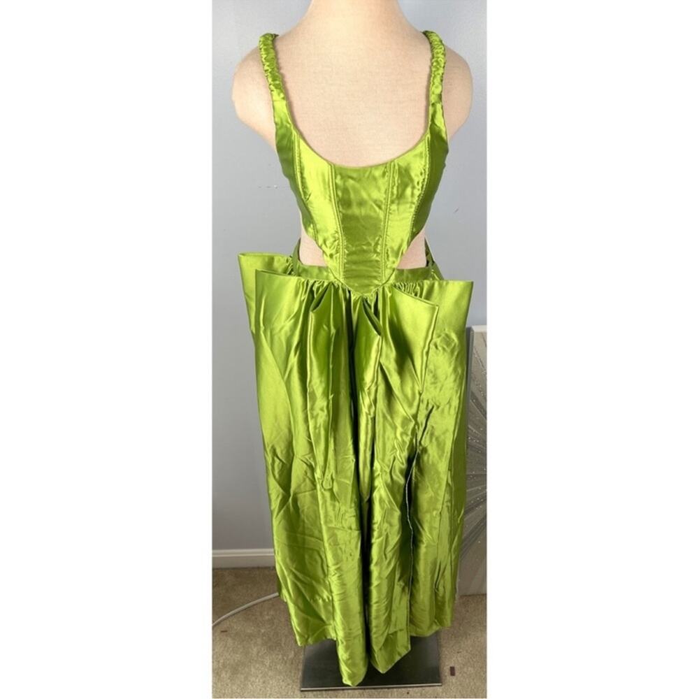 FOR LOVE & LEMONS Virginia Pleated Cutout Satin Green Maxi Dress Sz XS - Picture 7 of 14
